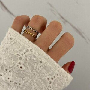 SKU:0131 set 2 gold silver rings In the form of a chain Size 5-6 Vintage style